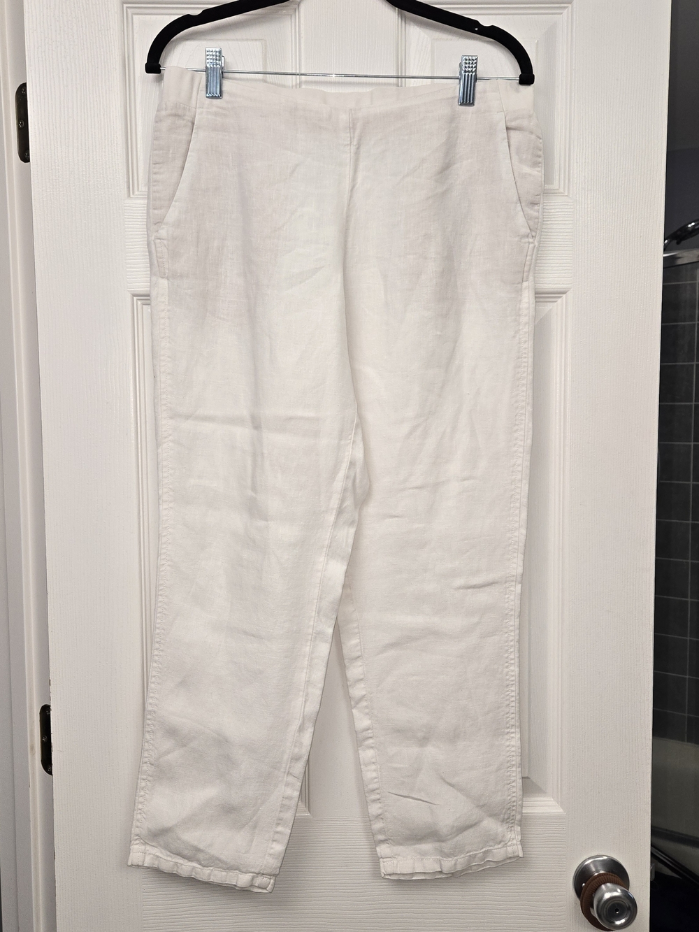 J Jill Love Linen Pants Womens Small Petite White Elastic Waist Straight Leg